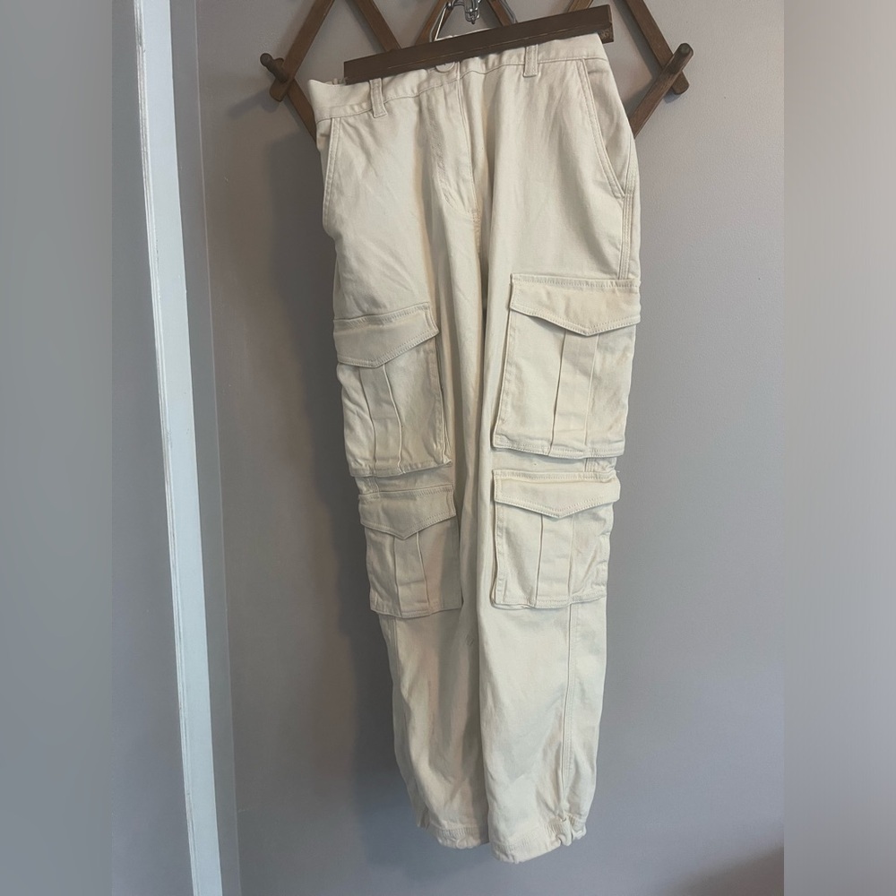 Oak and Fort cargo pants cotton double cargo pockets ladies small beige EUC